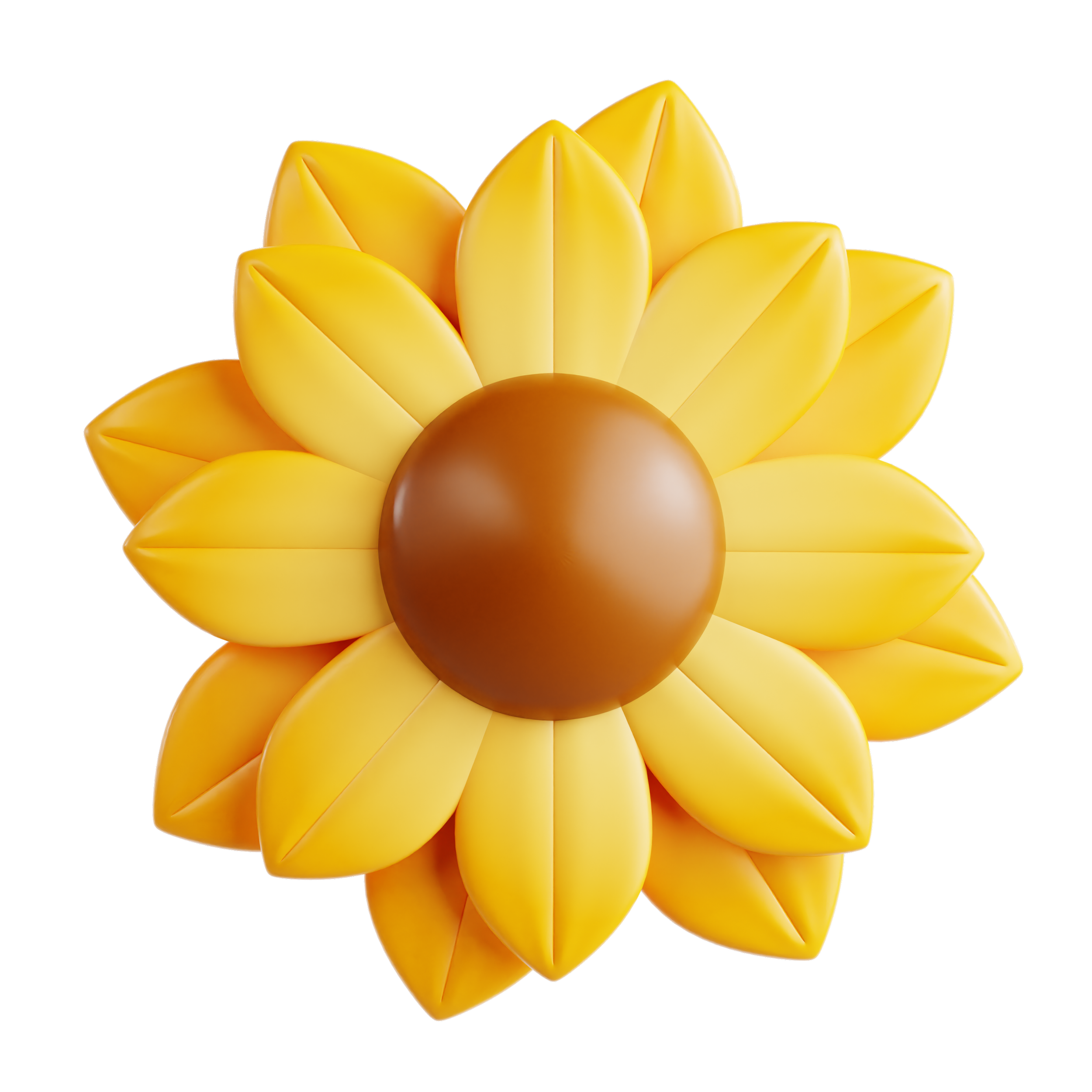 A flower-shaped object with yellow petal-like structures and a brown center, resembling a sunflower.