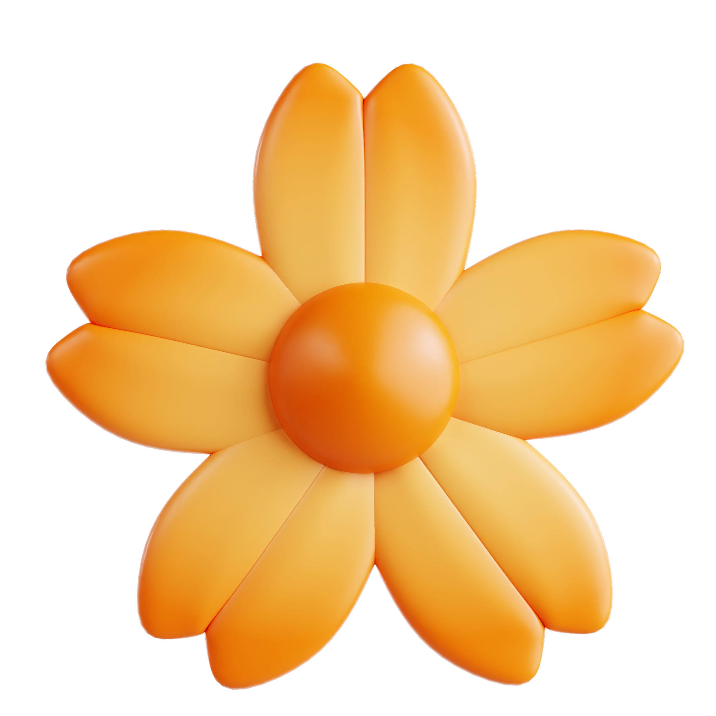 A flower-shaped object made of orange and yellow elongated pieces with a central round orange piece.