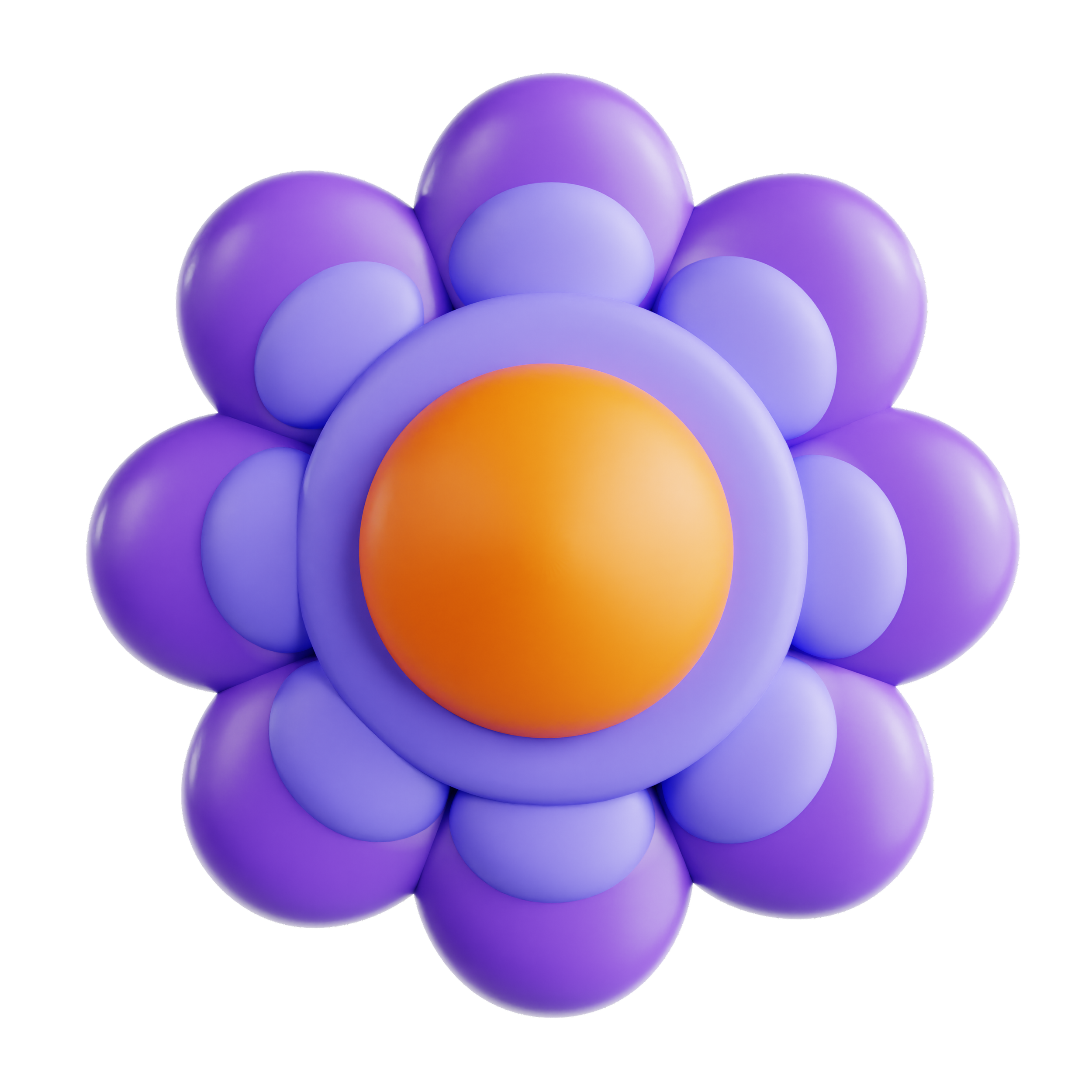 A digital illustration of a purple and yellow flower composed of rounded shapes on a black background.