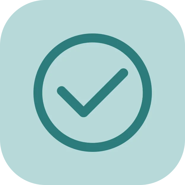 Checkmark inside a circle on a light blue background