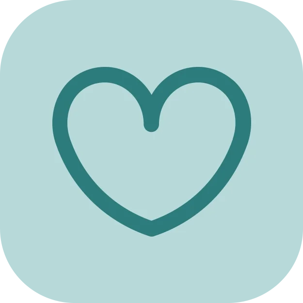 A teal outline of a heart on a light blue background.