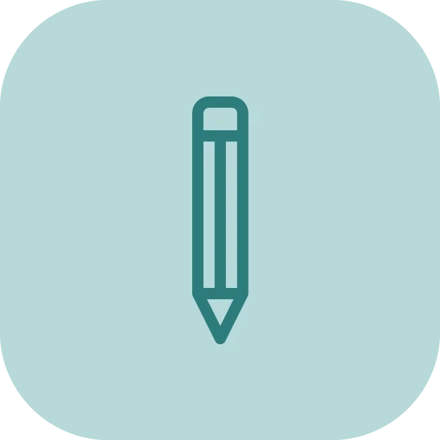 Icon of a pencil on a light blue background.