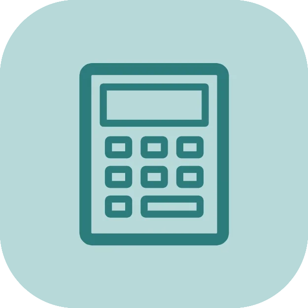 Digital calculator icon on light blue background
