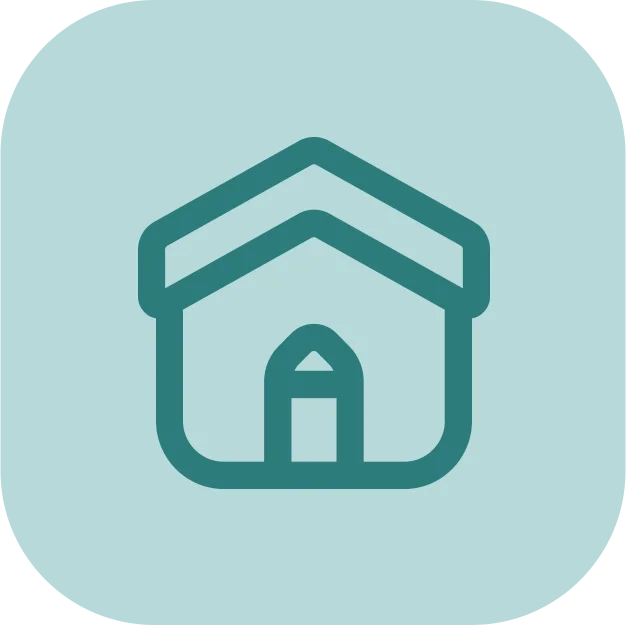 Simple outline icon of a house on a light blue background.