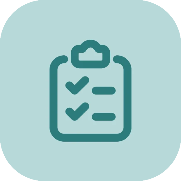 Icon of a clipboard with checkmarks and lines, representing a checklist or to-do list.