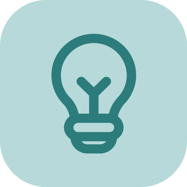 Icon of a light bulb on a light blue background.