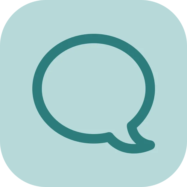 Simple teal outline of a speech bubble on a light blue background.