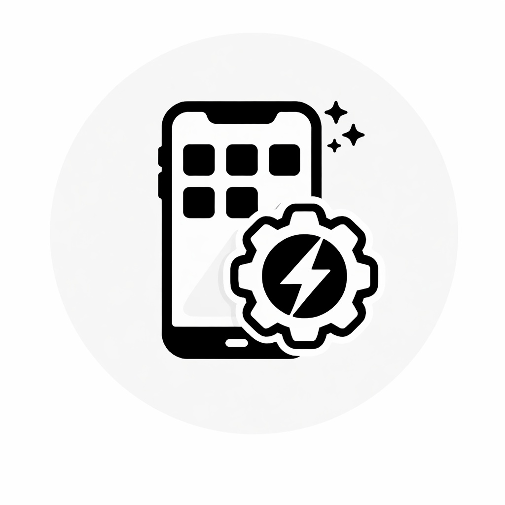 Icon of a smartphone with a gear and lightning bolt symbol, indicating device optimization or charging.