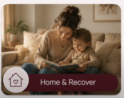 Mother and child adjusting to life at home during congenital heart defect recovery