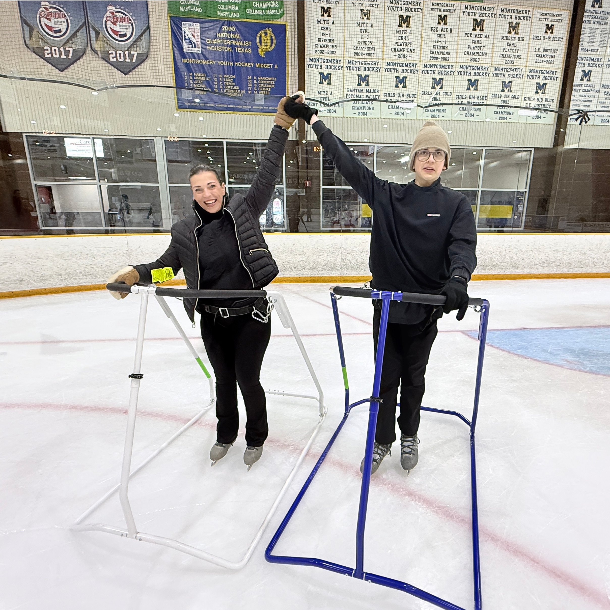 mother and a child ice skating walker
