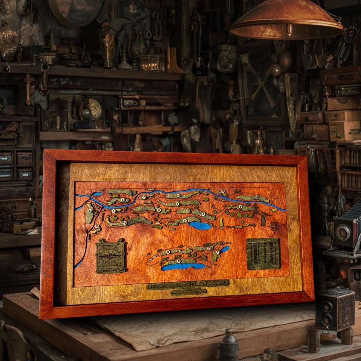 Brickyard Crossing Golf Course Wooden Cartography Map