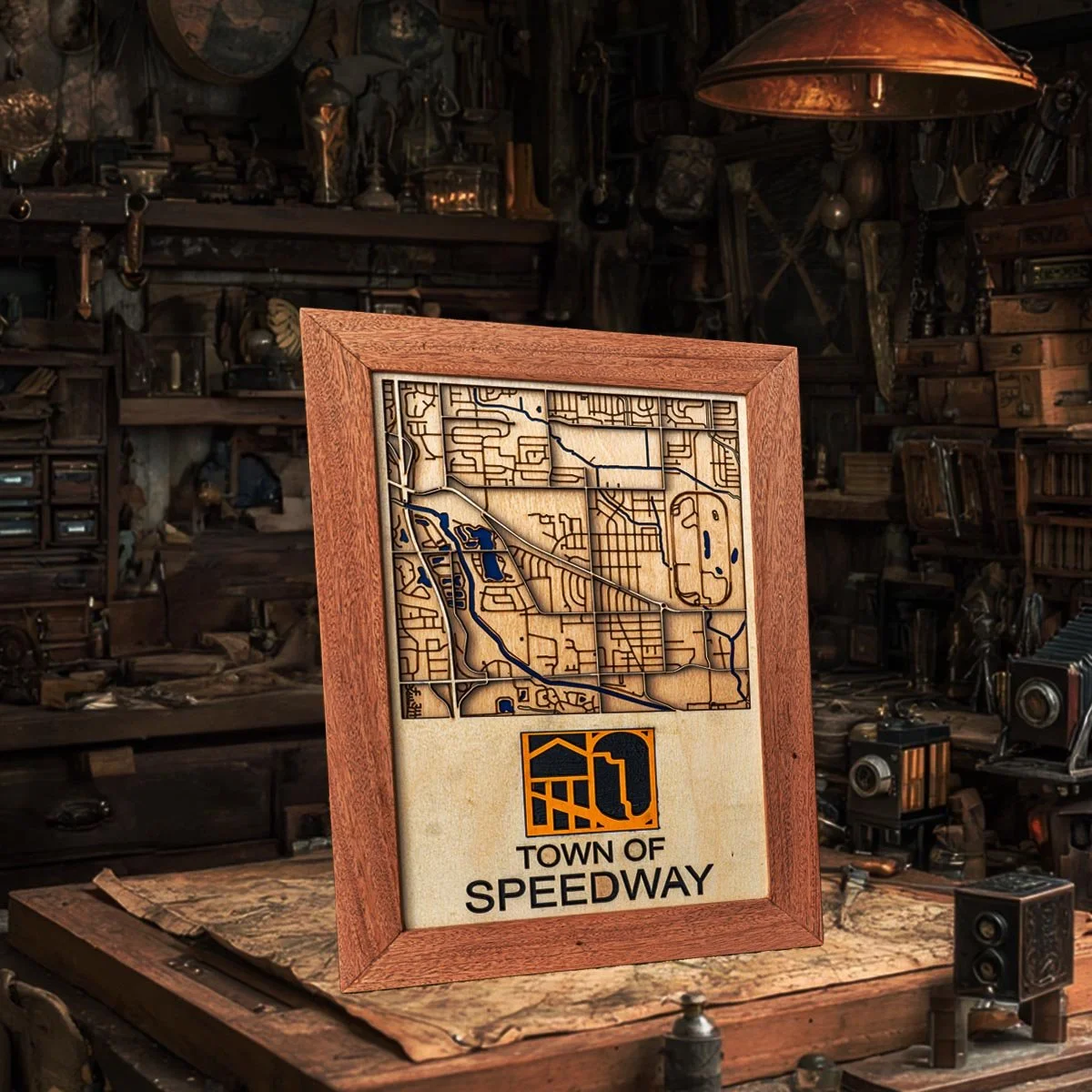 Town of Speedway IN Wooden Cartography Map