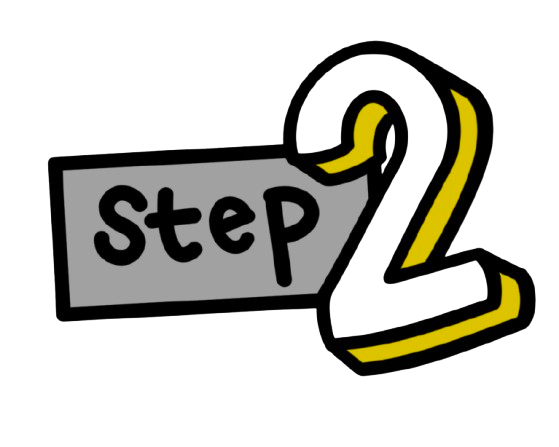An illustration of a doodle saying 'step 2'.