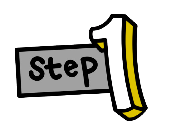 An illustration of a doodle saying 'step 1'.