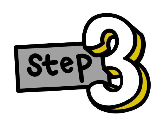 An illustration of a doodle saying 'step 3.