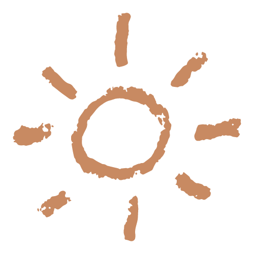 A simple drawn sun with a circular center and short rays extending outward on a black background.