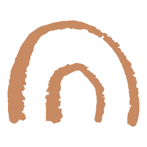 A simple drawing of a rainbow with three brown arcs on a black background.