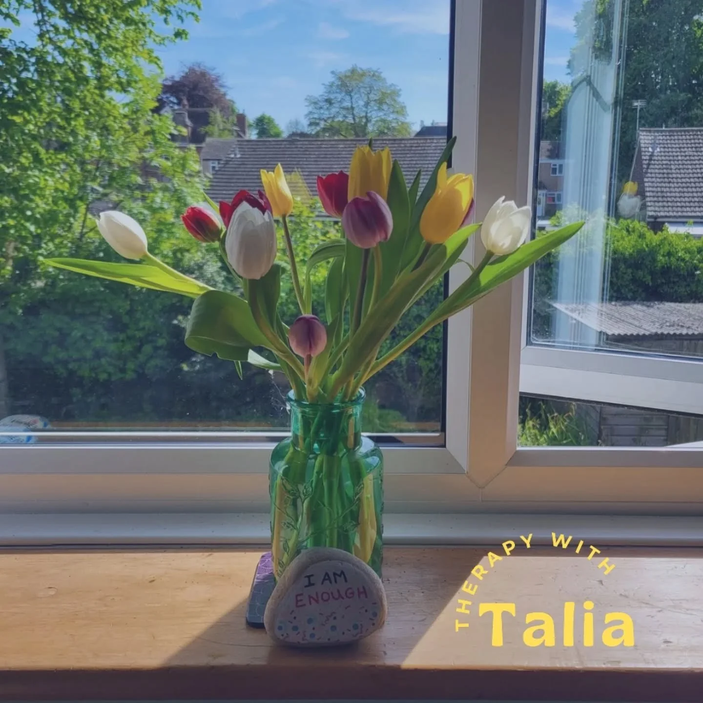 I have a little ritual that I do during breaks. I walk to the window, open it up and stretch, looking out across the gardens. There&rsquo;s a small stone on the windowsill that says 'I am enough'. I see it every day, and it reflects something that co