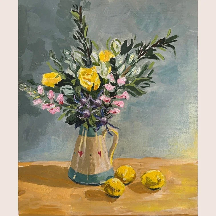 Hearts, yellow roses and lemons