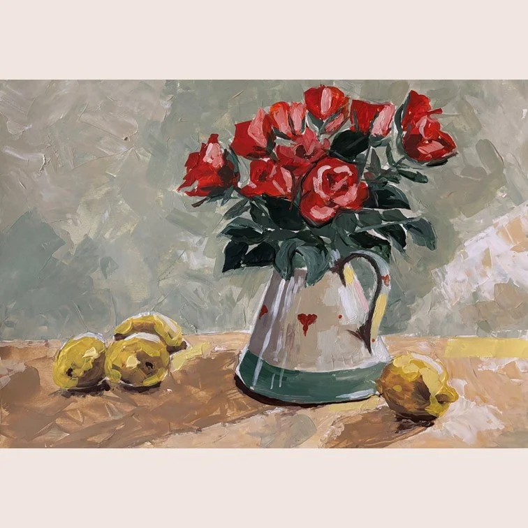 Hearts, red roses and lemons