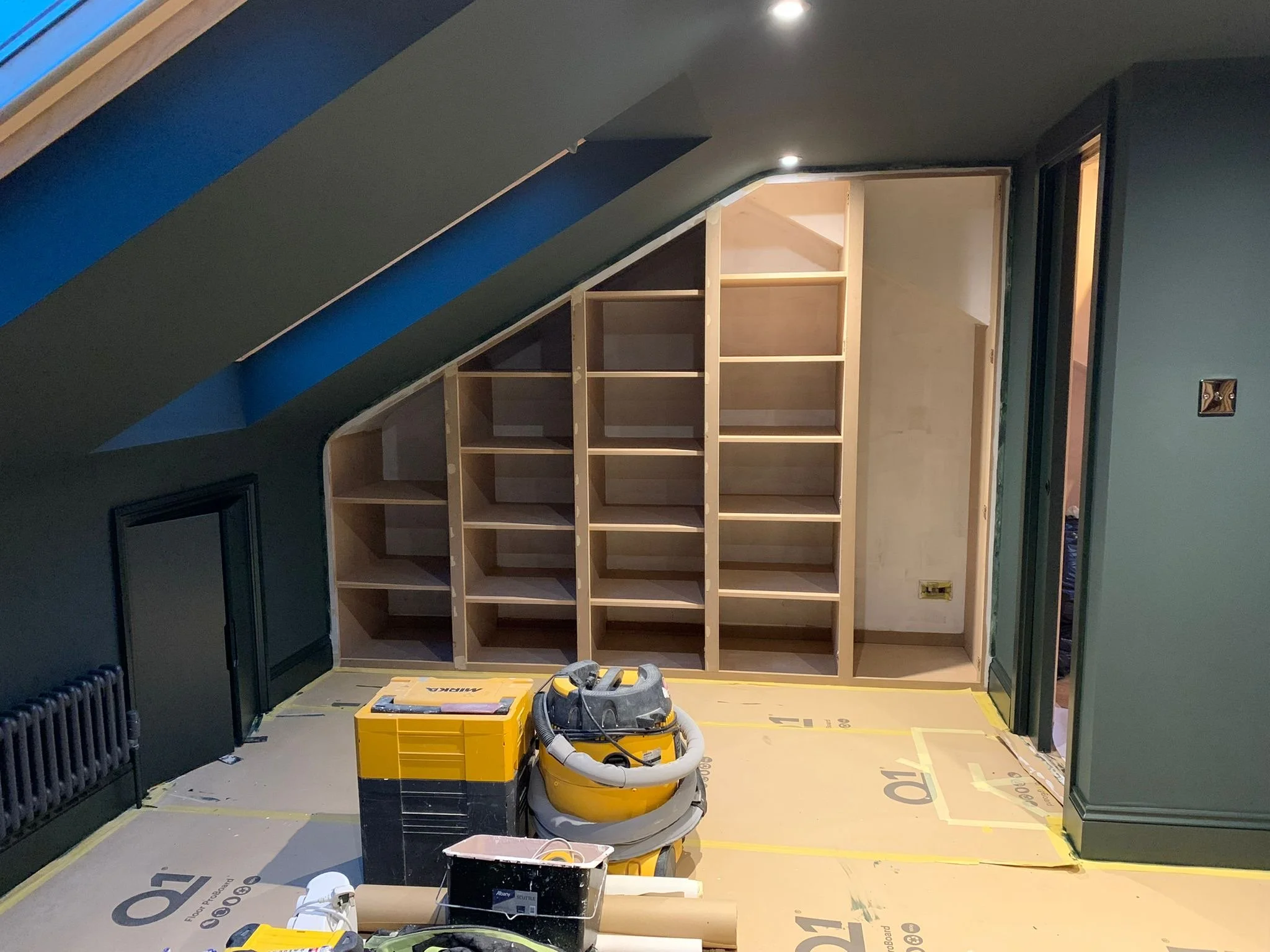 Loft Conversion. Architectural Designer. Master bedroom, bathroom. Master suite. During construction. skylight. stairwell. Tunbridge Wells. Victorian terrace house.