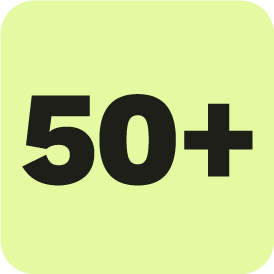 Green background with large black text reading "50+".