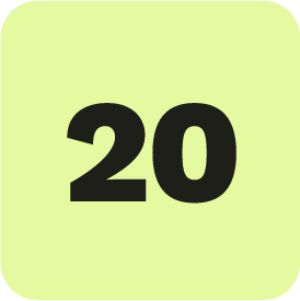 Number 20 in black on a light green background.
