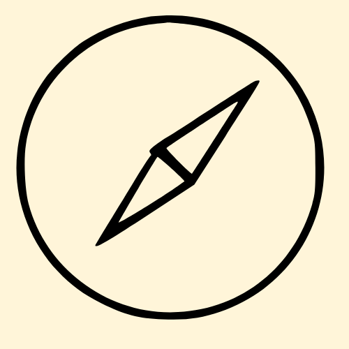 Icon of a compass with a black outline on a light beige background.