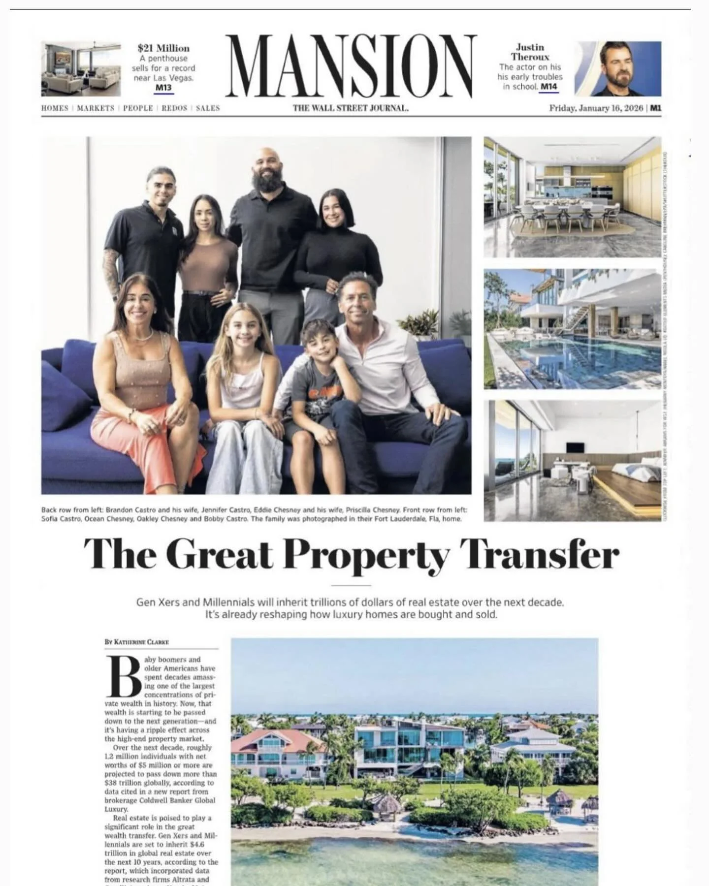 IN PRINT @wsj: Generational wealth is and will continue to reshape the real estate market. Thank you @officialbobbycastro @officialsofiacastro and family for sharing your inspiring story and @angel_nicolas for guiding clients to achieve the best real