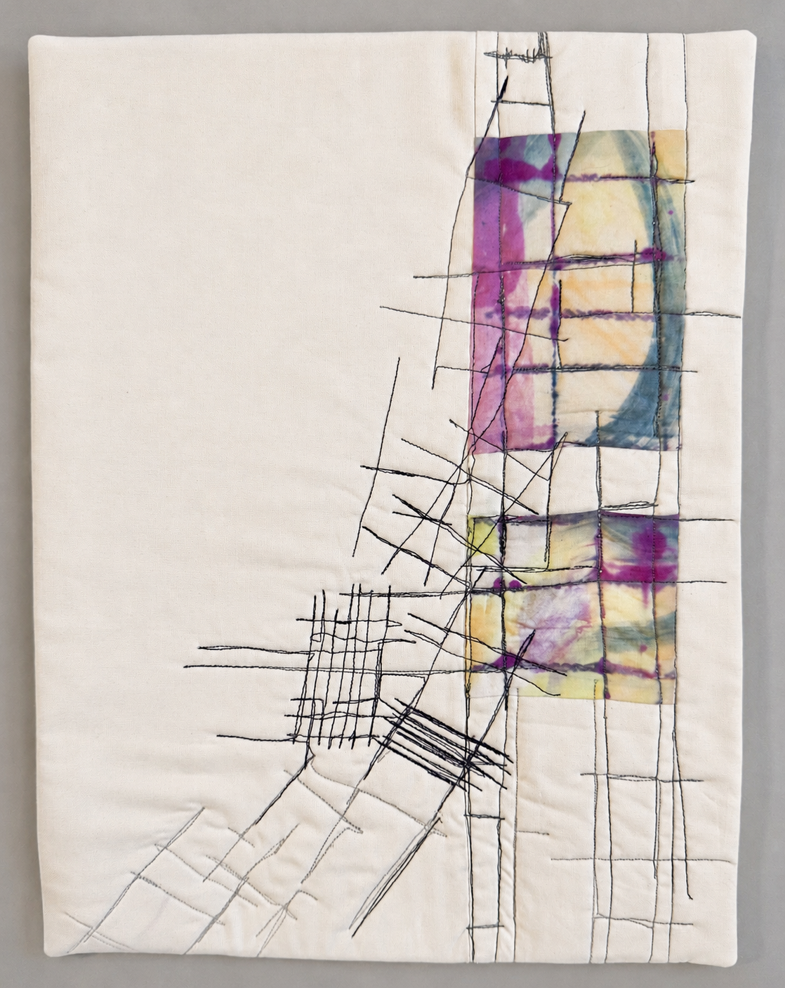 The Bridge, hand-dyed fabric, free motion stitch, quilted $500