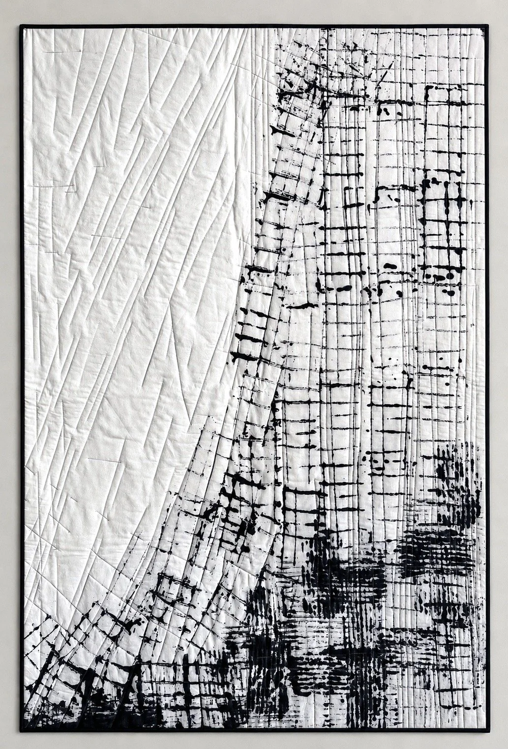 Boston In Winter, 44”X27”, hand-dyed hand-printed fabric with Procion MX dyes, stitched three layers as quilt $1800