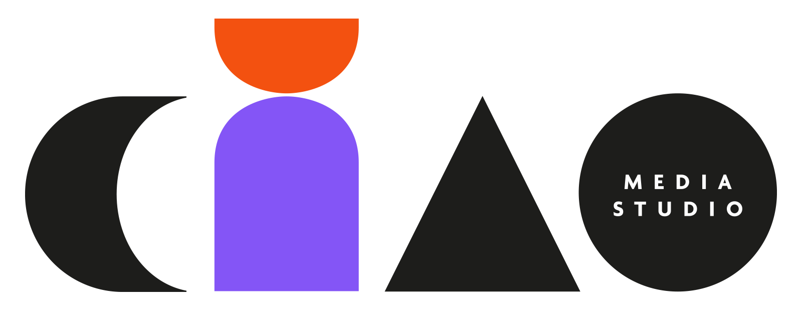 CICO media studio logo with stylized black letters and geometric shapes, including an orange semicircle, purple rectangle, black triangle, and black circle with white text.