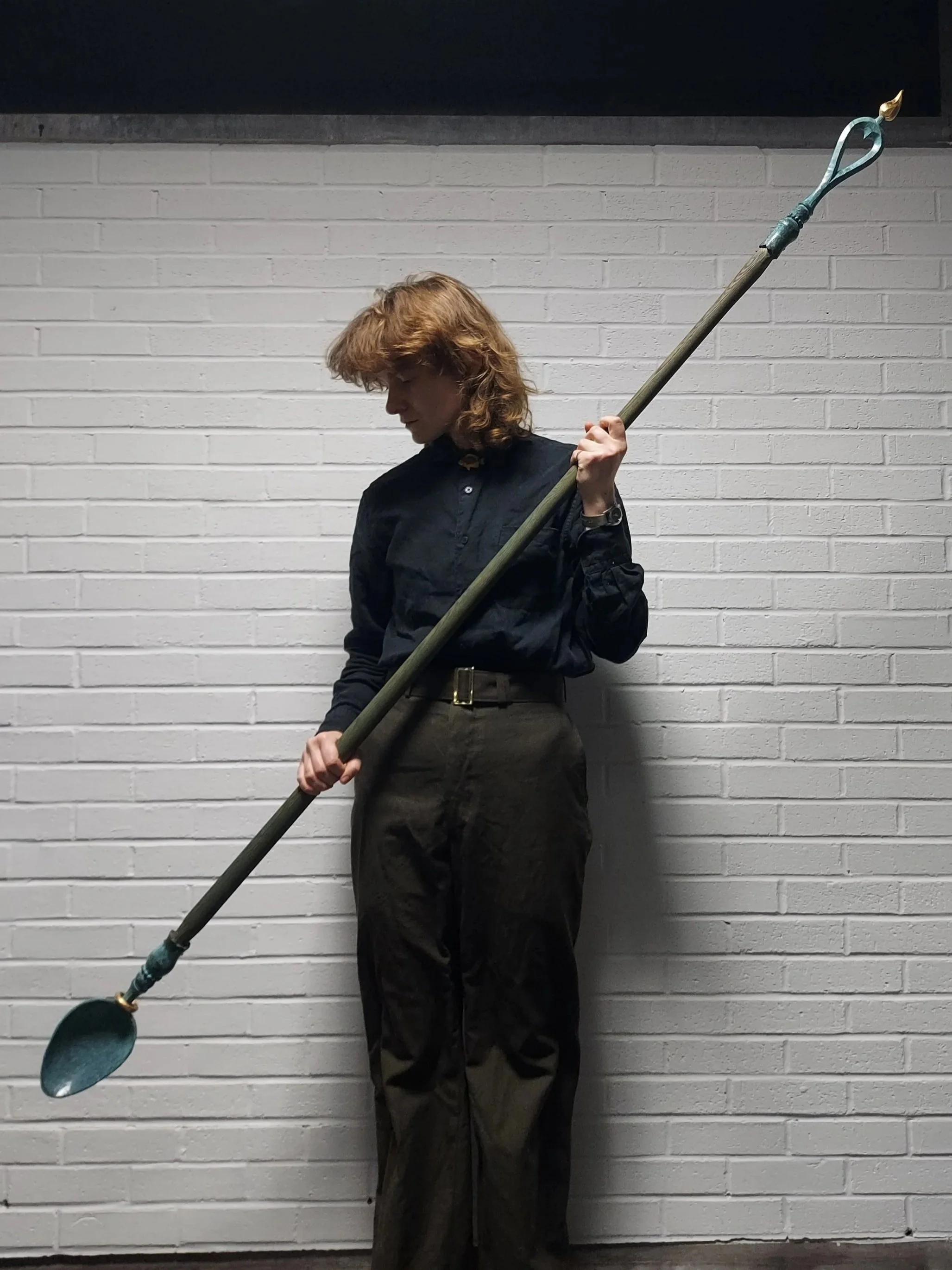 Heart spoon, cast bronze and wood