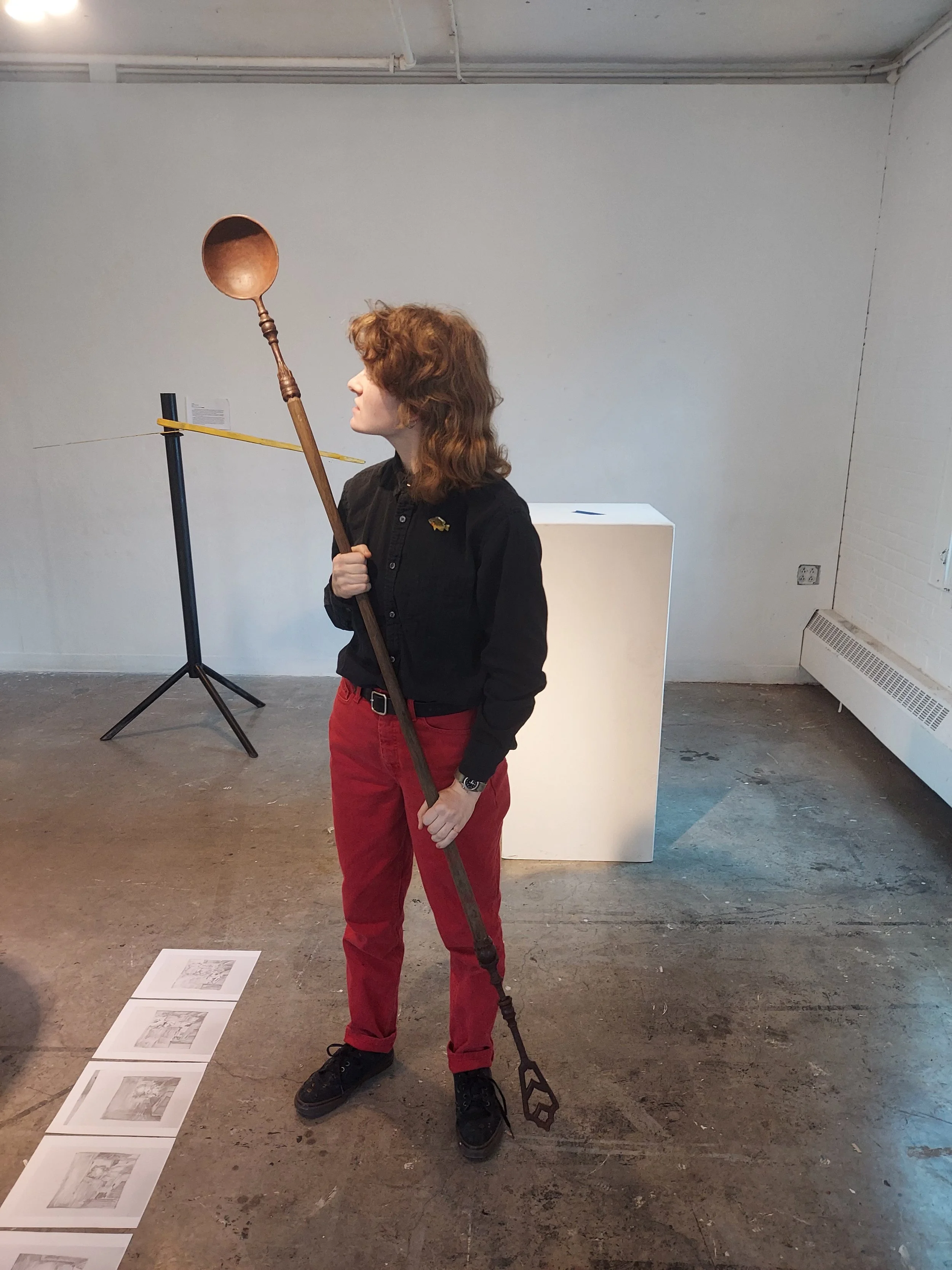 Hell spoon, cast bronze and wood