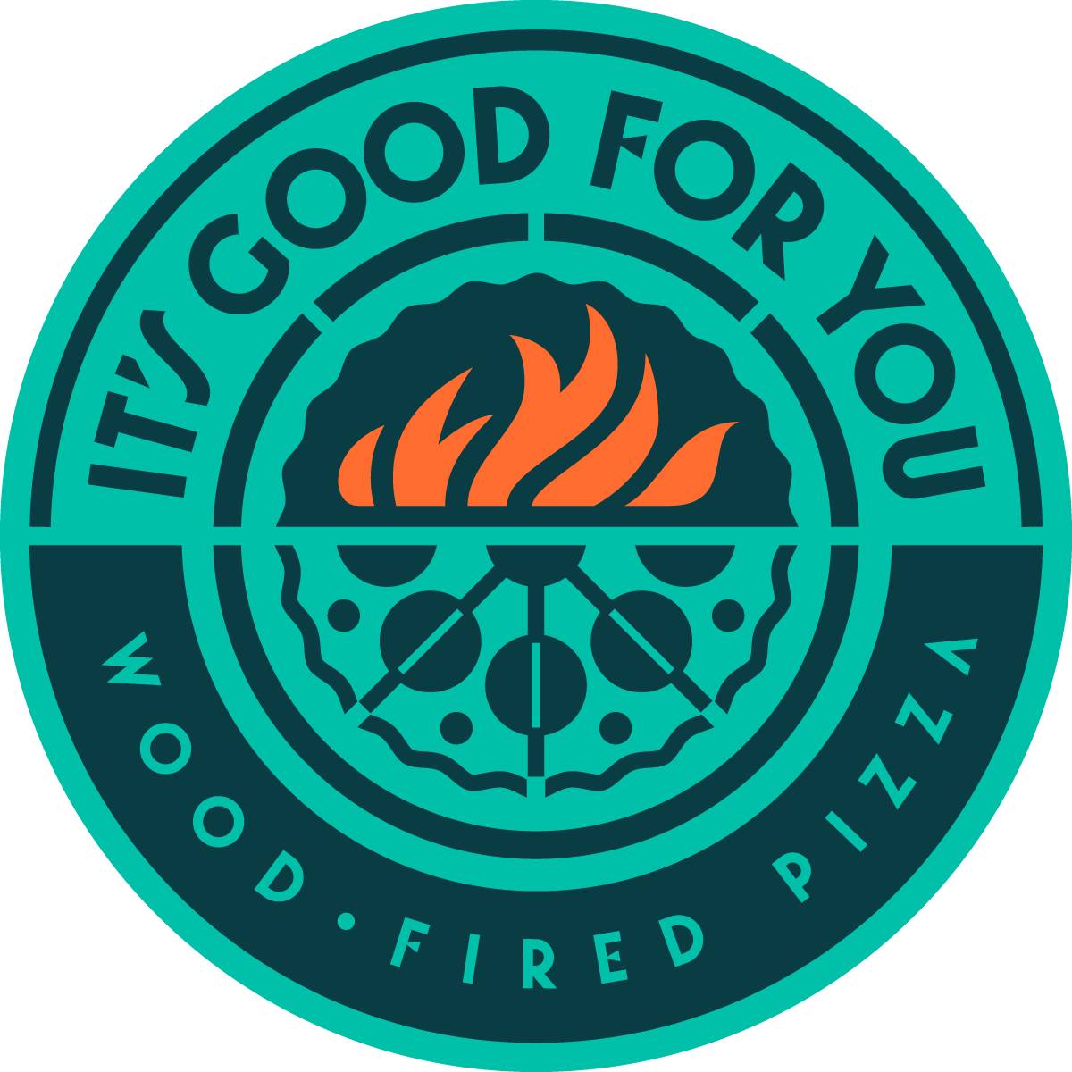 Logo for It's Good For You Pizza.