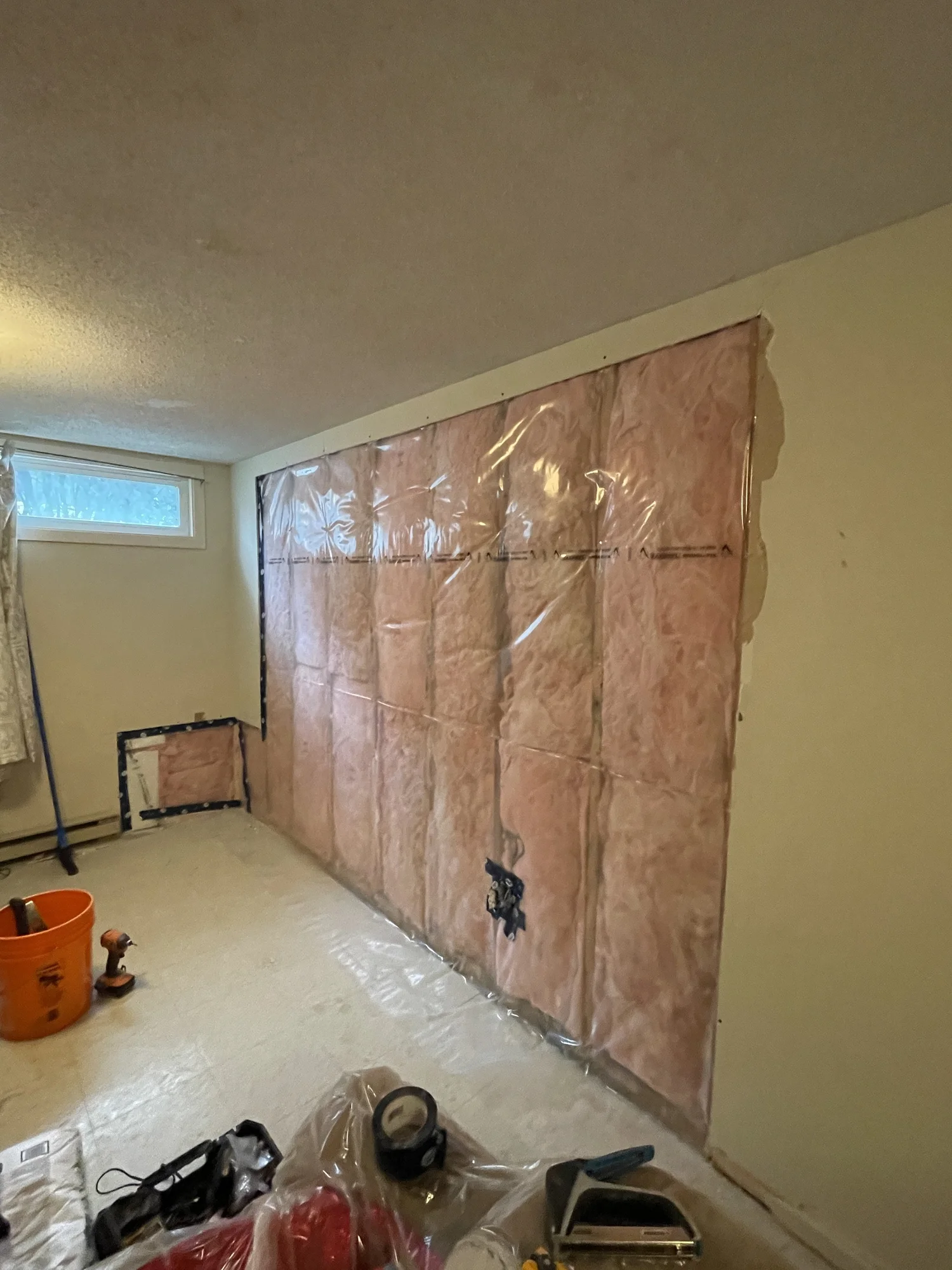 Basement restoration in progress - insulation and vapour barrier
