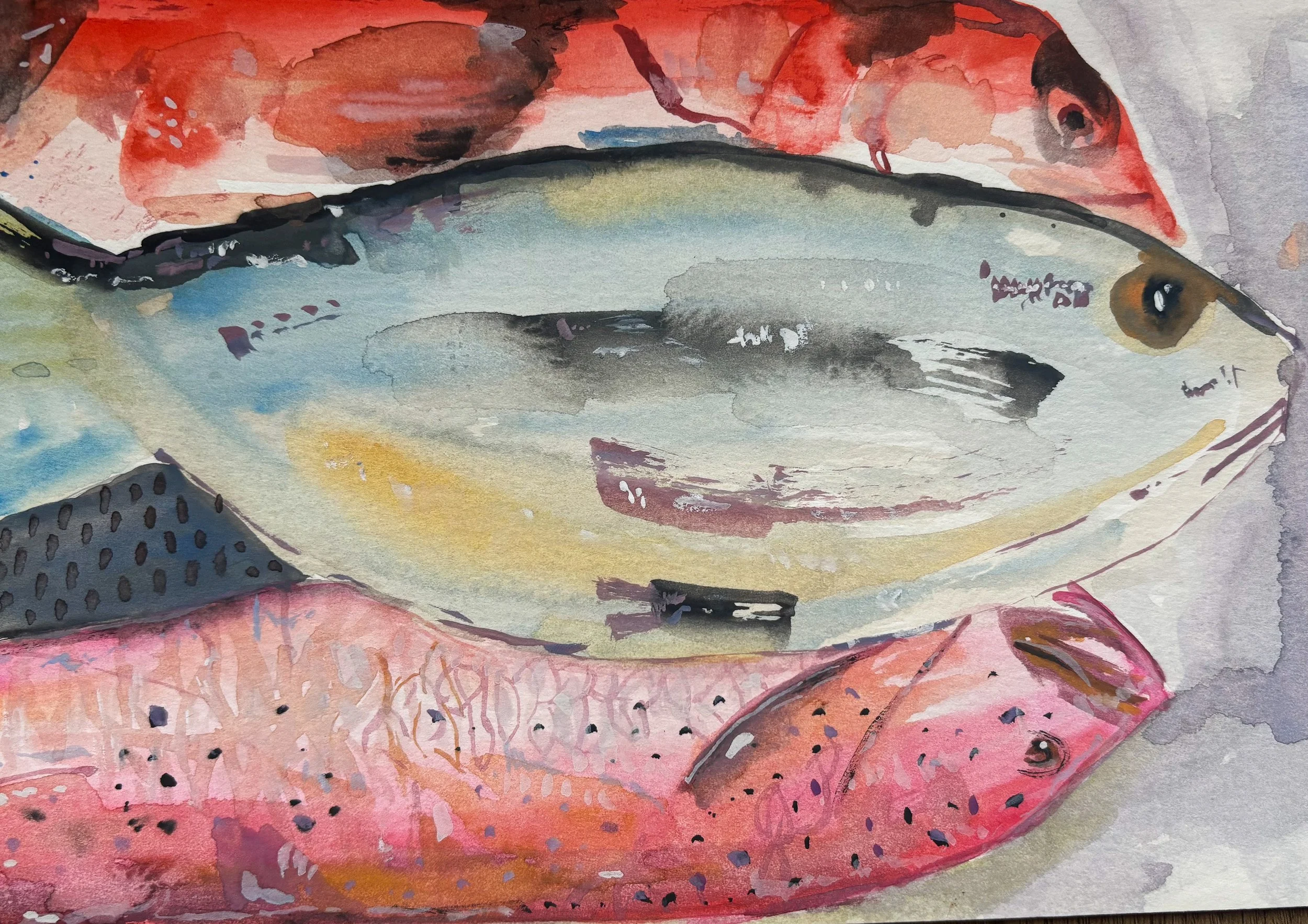 Colourful Fish Trio Gouache Art Original