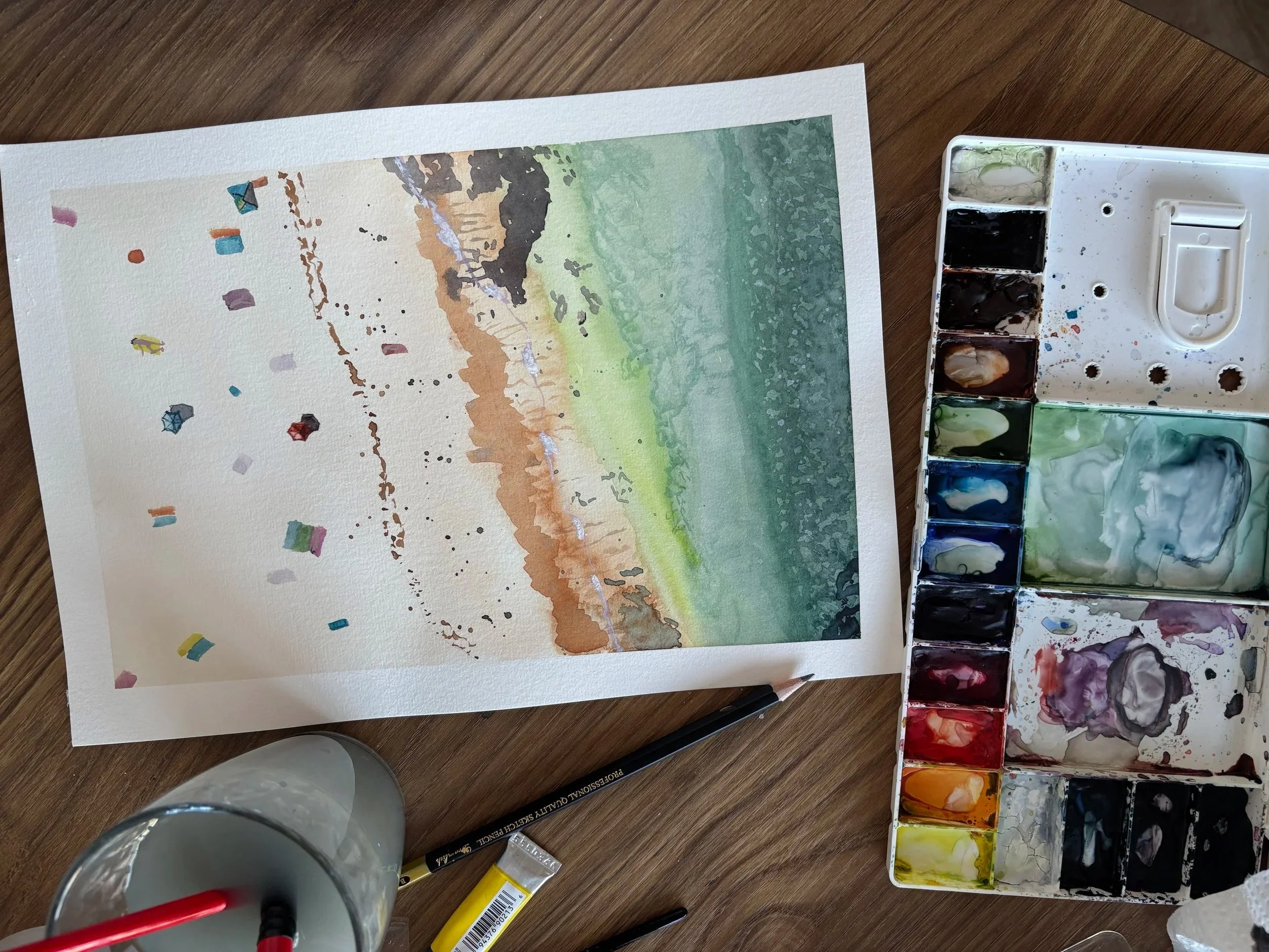 French Summer Beach Day Watercolour Print