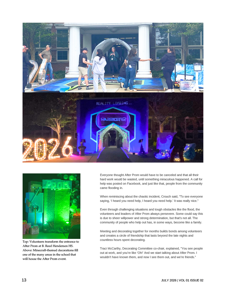 Opening page of a magazine or book with a collage of photographs of children and families, centered around a smartphone displaying years from 2023 to 2025. The text below talks about the importance and preservation of printed photos and memories.