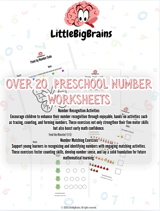 LittleBigBrains | Preschool | Ages 3–4 | Curious Learners | Early Number Worksheets (1–20)