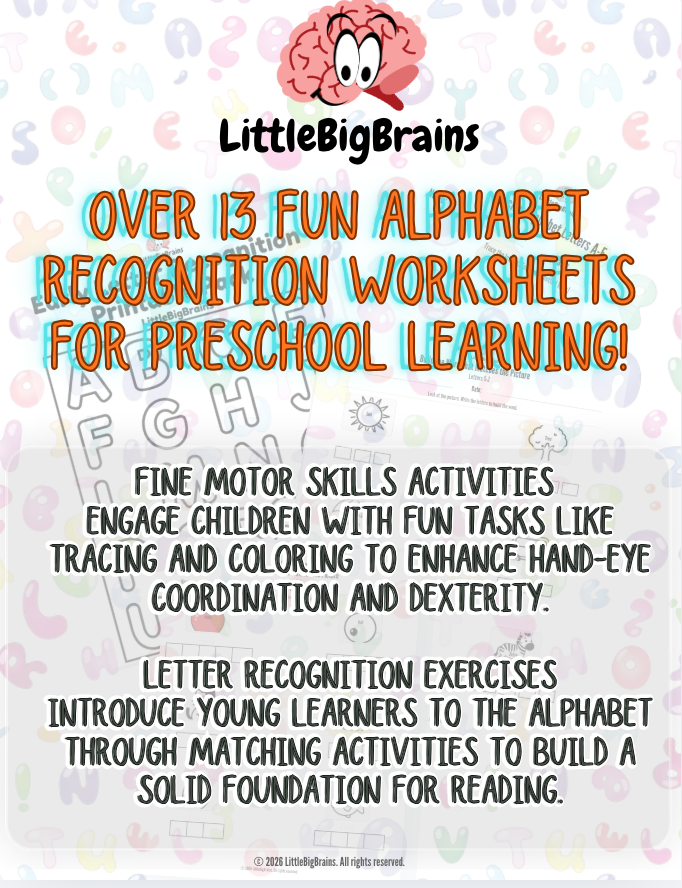 LittleBigBrains | Preschool Ages 3–4 | Curious Learners | Alphabet Worksheets (A–Z)