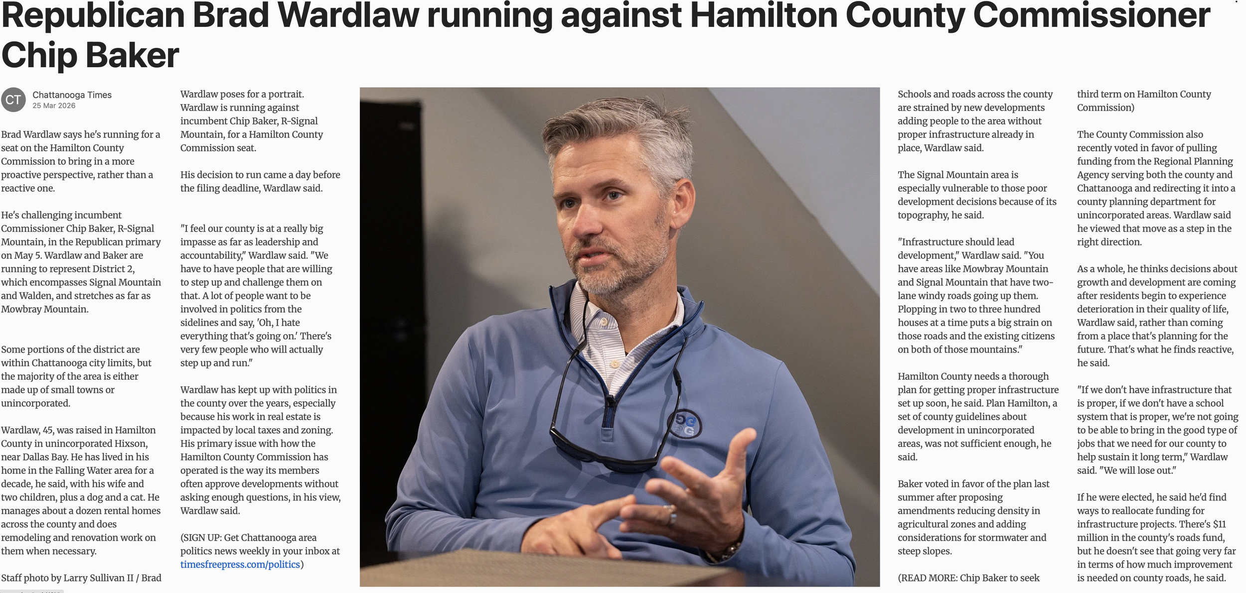 Republican Brad Wardlaw running against Hamilton County Commissioner Chip Baker by Siena Duncan @ TFP