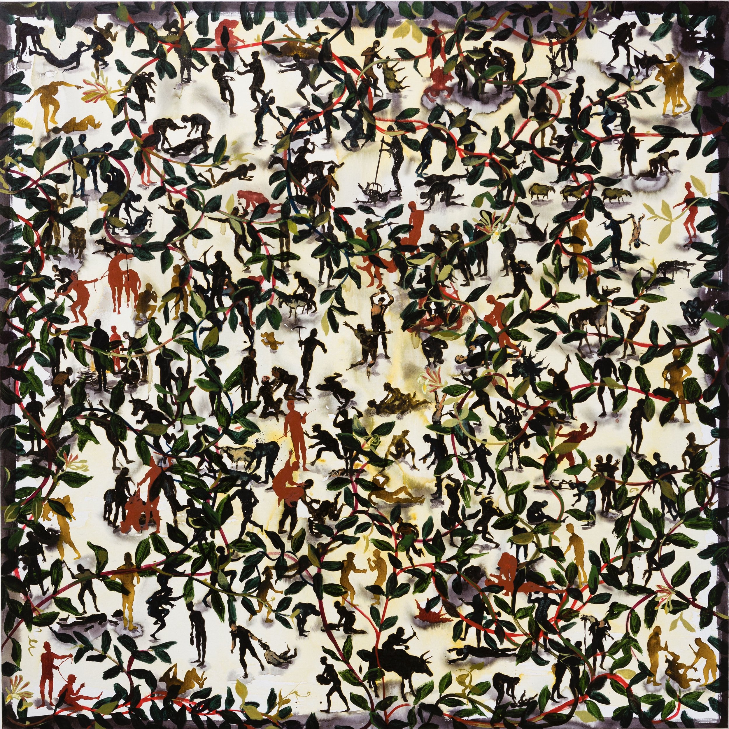 Capital Crimes in Cornwall 1775-1882 Partially Obscured by Honeysuckle –  ink and oil on linen 183x183cm 2015 