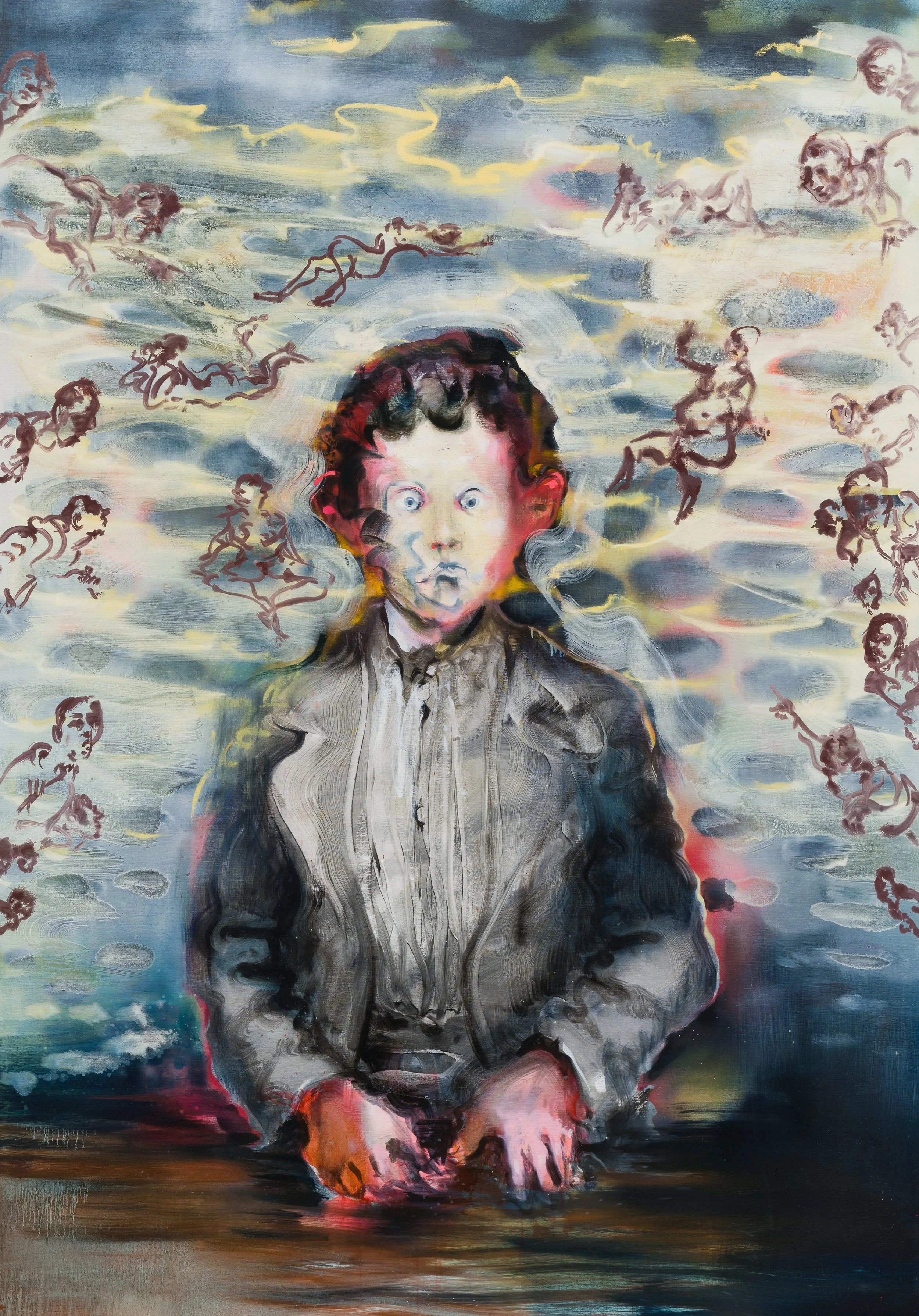 Some Noble Sinner’s Son –  ink, oil, oil stick, spray paint on linen 250x175cm 2021 