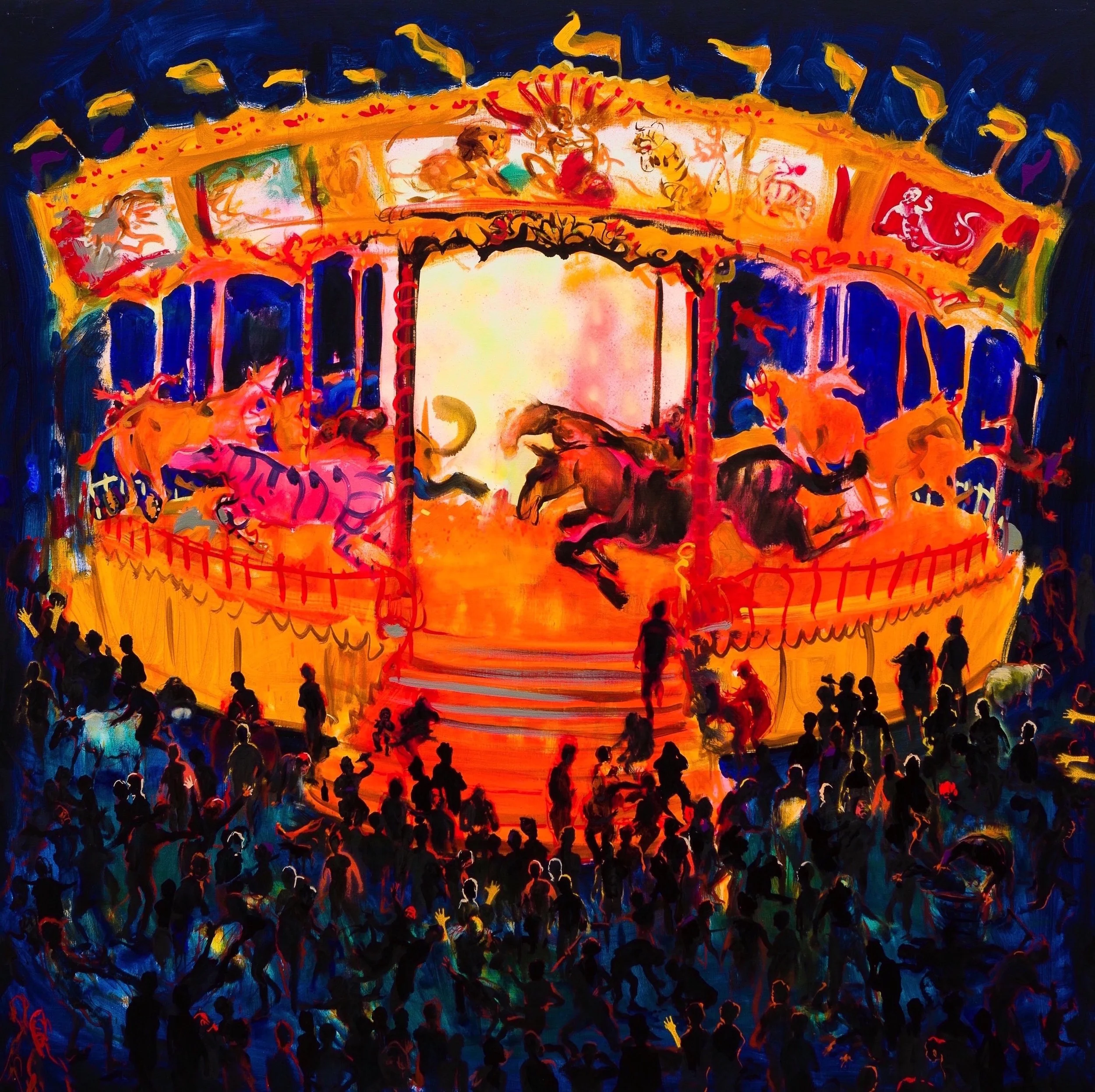 Carousel and Capital Crimes –  oil on linen 1883x183cm 2015 