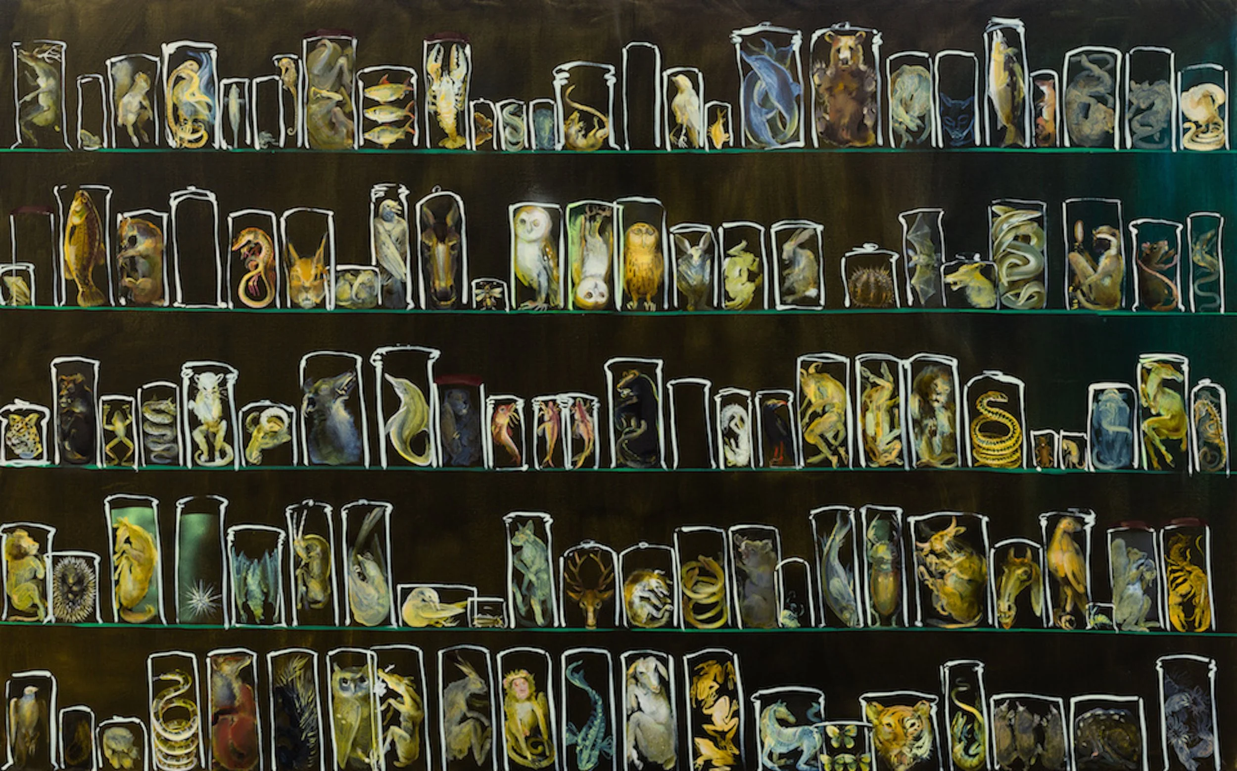 Heraldic Zoo, Pickled –  oil on linen 152x245cm 2015 