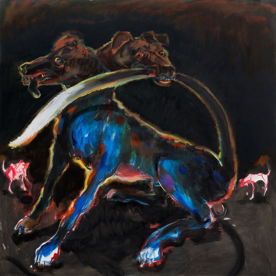 The Biter Bitten –  oil on linen 121x121cm 2019 