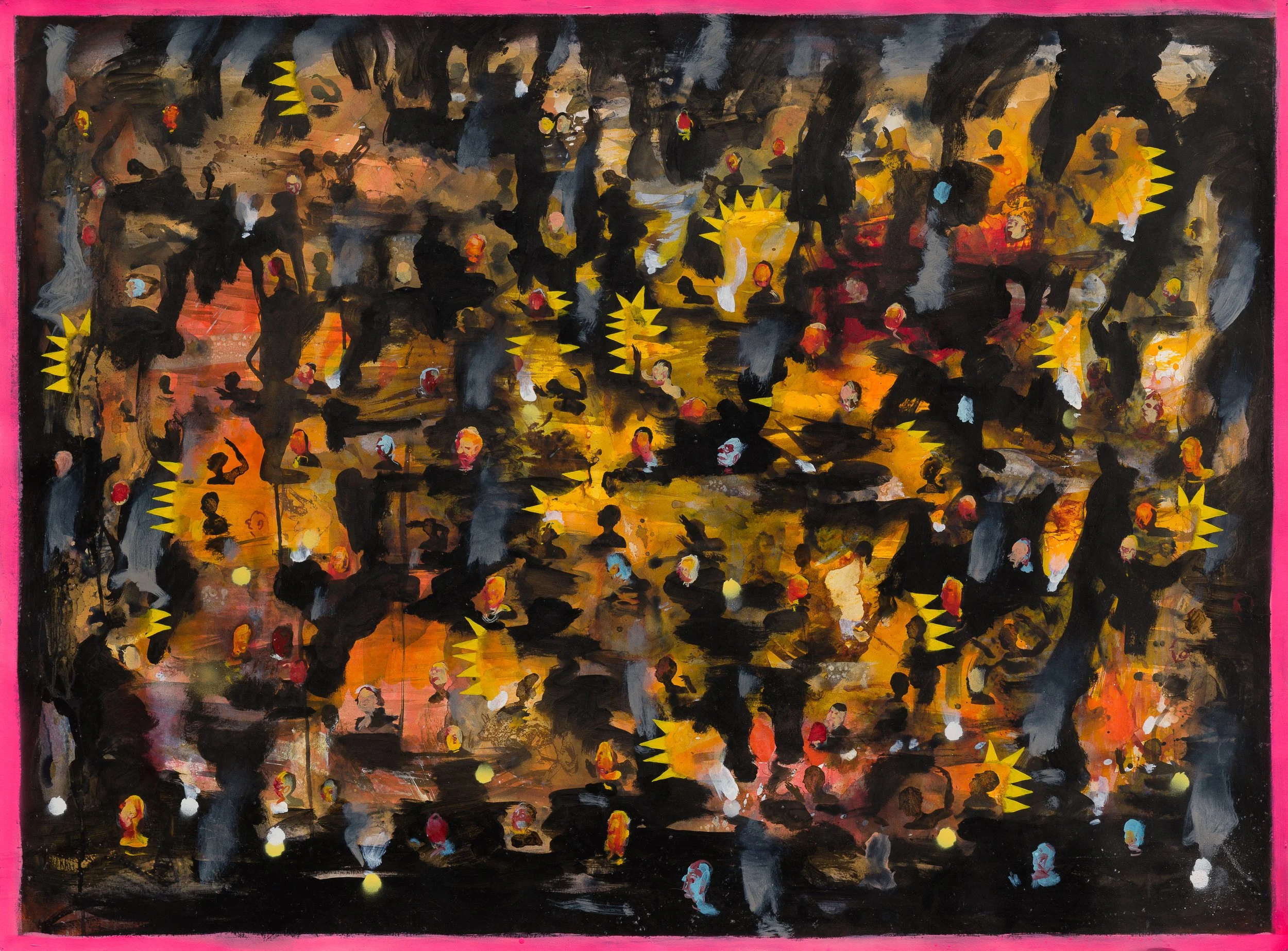 Midsummer Fires –  ink, gouache, acrylic on paper 102x138cm 2015 