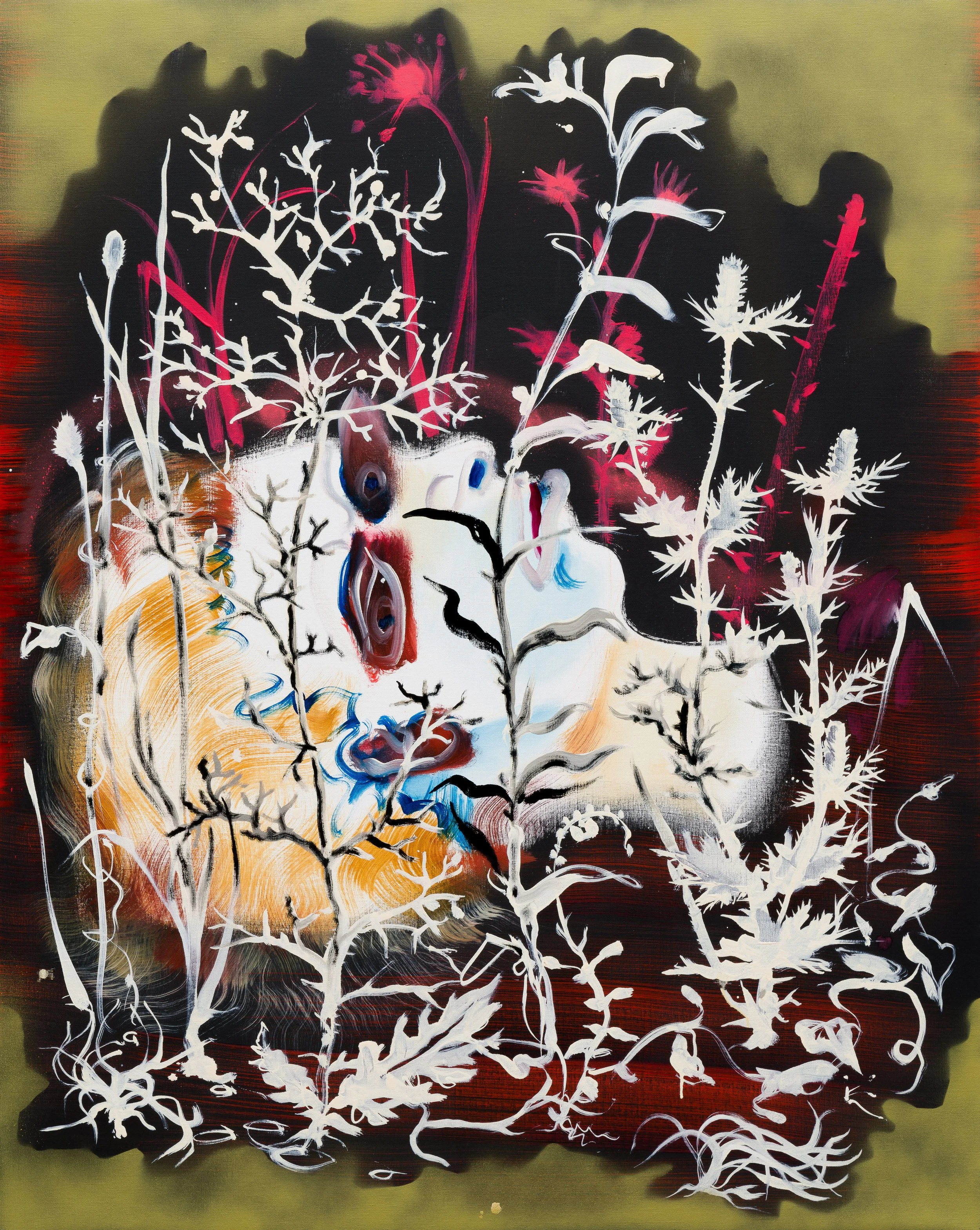 Beach –  oil, spray paint on linen 153x122cm 2022 