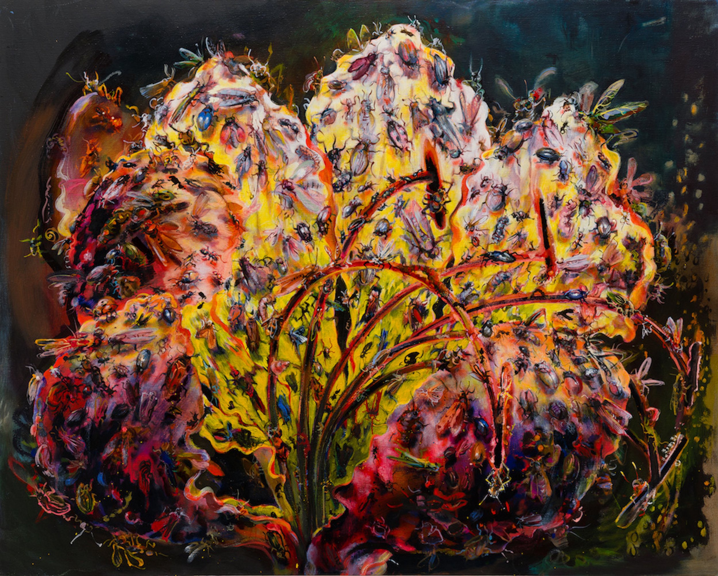 Hayfever –  oil , oil stick & spray paint on linen 121x152cm 2024 